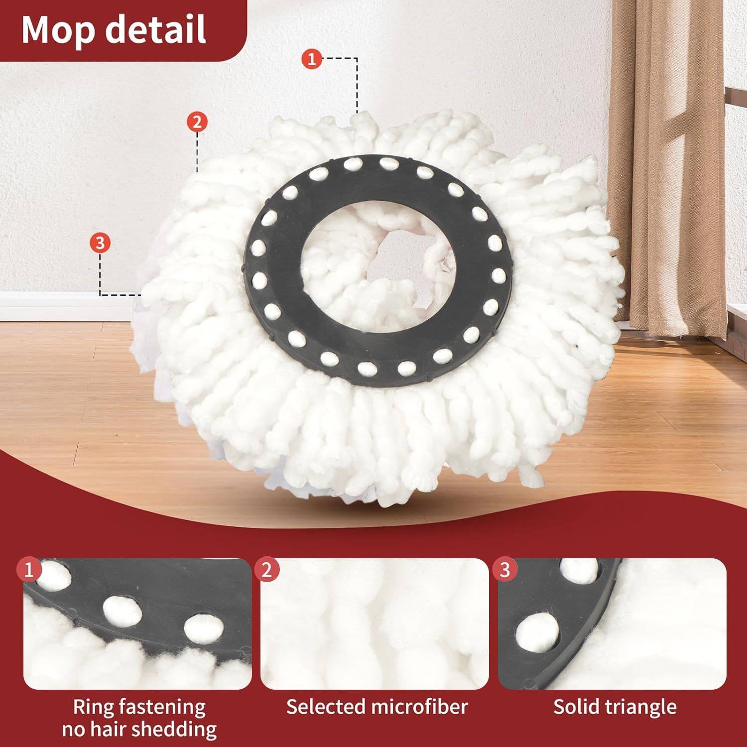 Tête de vadrouille en microfibre ronde plate